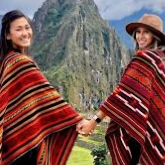 PERUVIAN Colorful Striped PonchoPeruvian Cuzco culture handmade by Peruvian arti - Picture 3 of 10